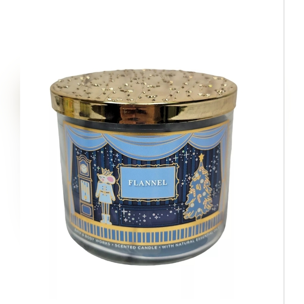 Bath & Body Works Flannel Christmas 3 Wick Scented Candle 14.5 oz NEW
